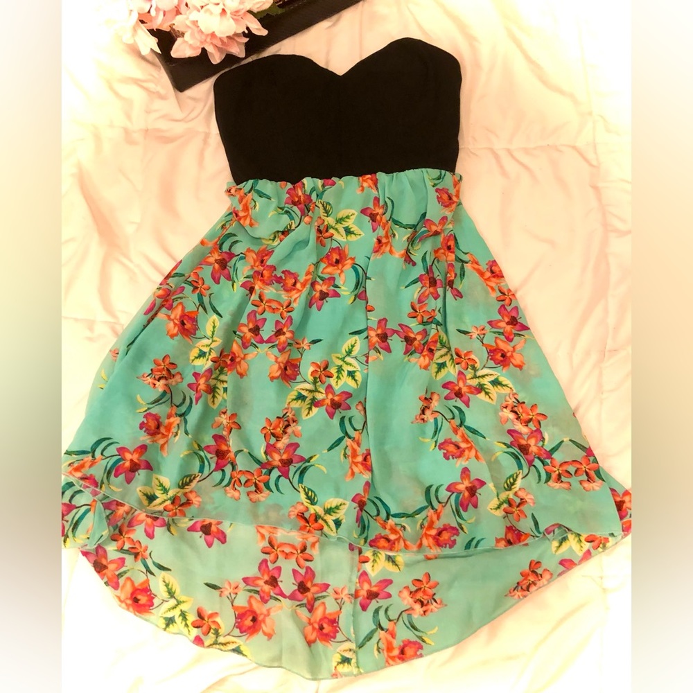 Summer turquoise exotic floral dress